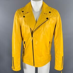 RON TOMSON Size 36 Yellow Leather Moto Racer Jacket